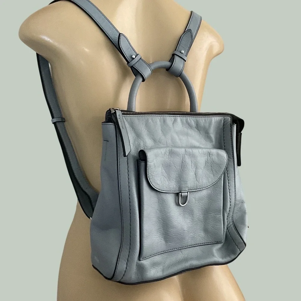 Fossil parker purse Convertible Leather Backpack Tote Bag Dusty Blue ZB7517